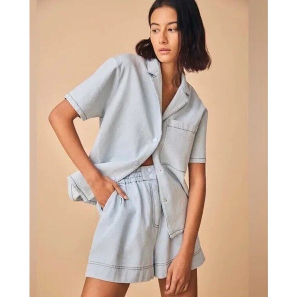 HUNTER BELL Sz S Small Light Denim Aspen Shorts Elastic Waist High Rise k